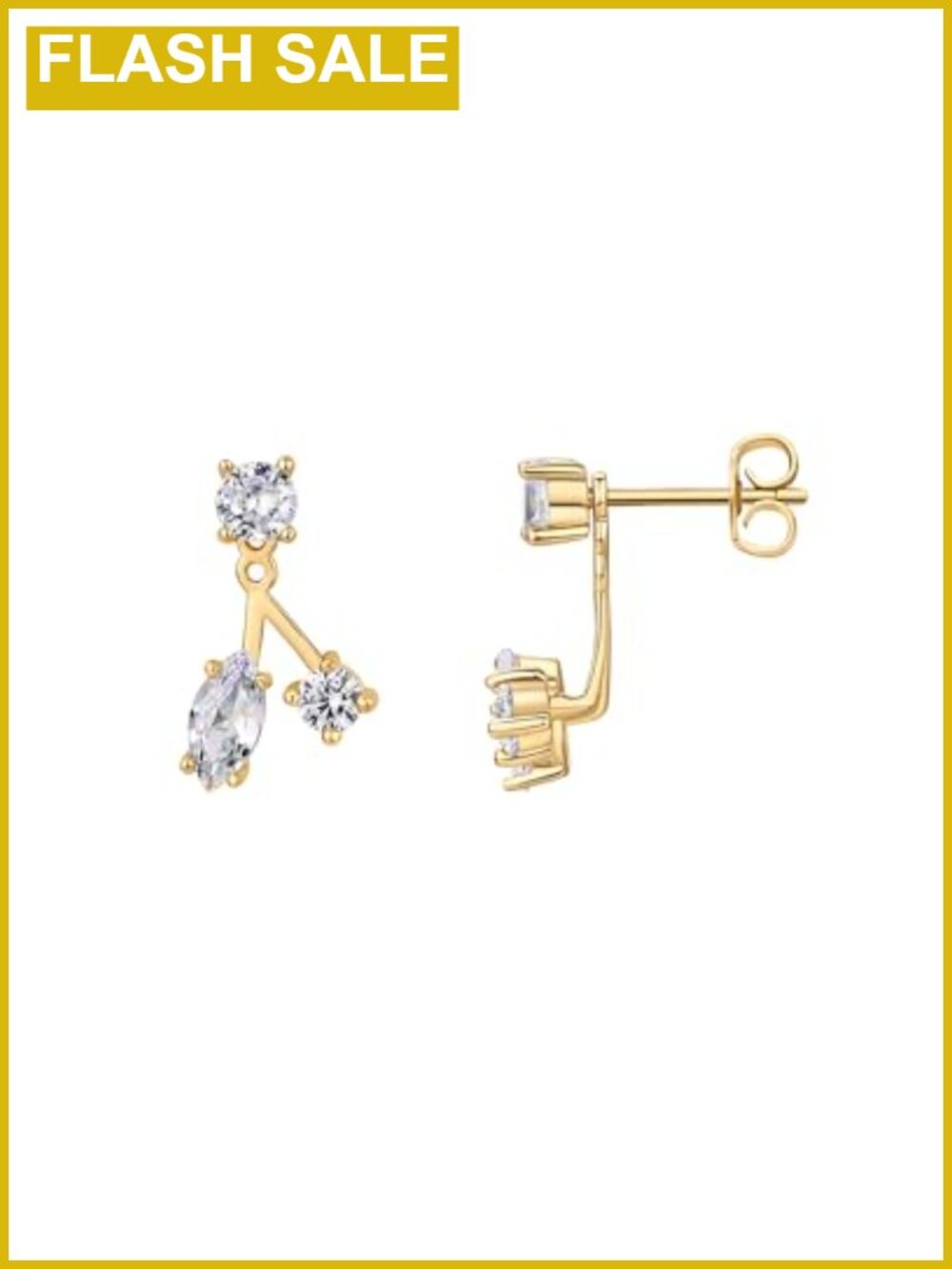 14K Gold Plated CZ Ear Jacket Front Back Stud Earrings for Women